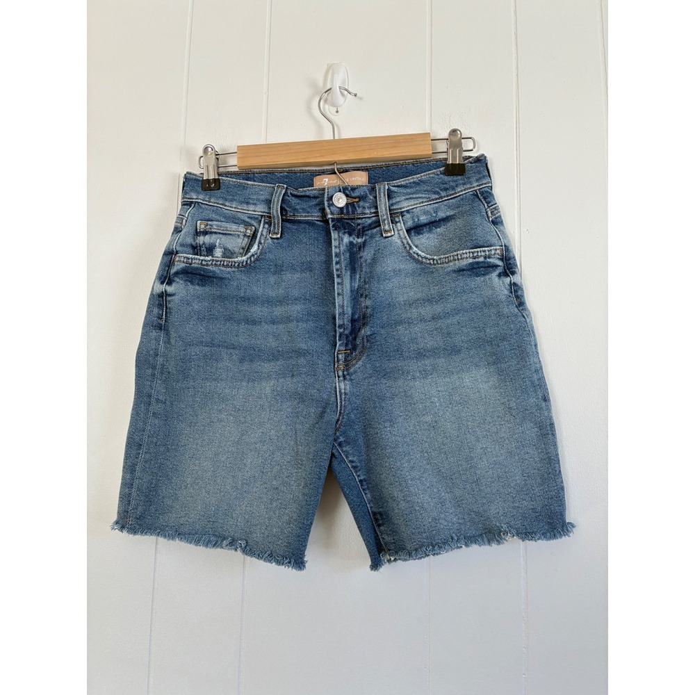 7 For‎ All Mankind Luxe Vintage Bike Short Denim Raw Hem Blue Womens Size 29